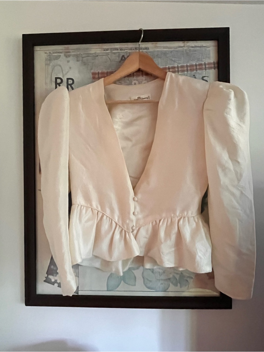 Vintage 100% Raw Silk Ivory Peplum Structured Jacket S/M